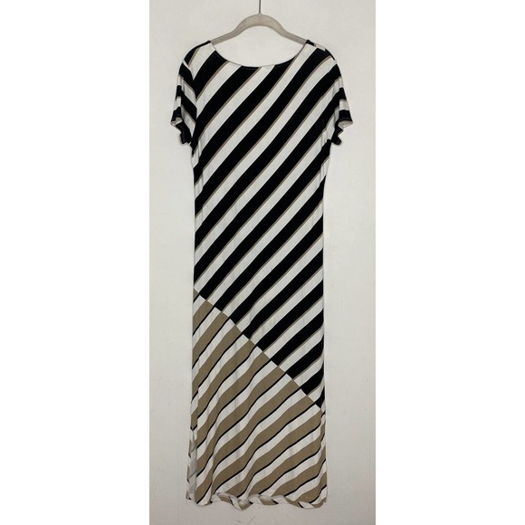 WOMEN'S CHICO'S ZENERGY BLACK WHITE TAN STRIPED SHORT SLEEVE MAXI DRESS SIZE 0 - Picture 6 of 6